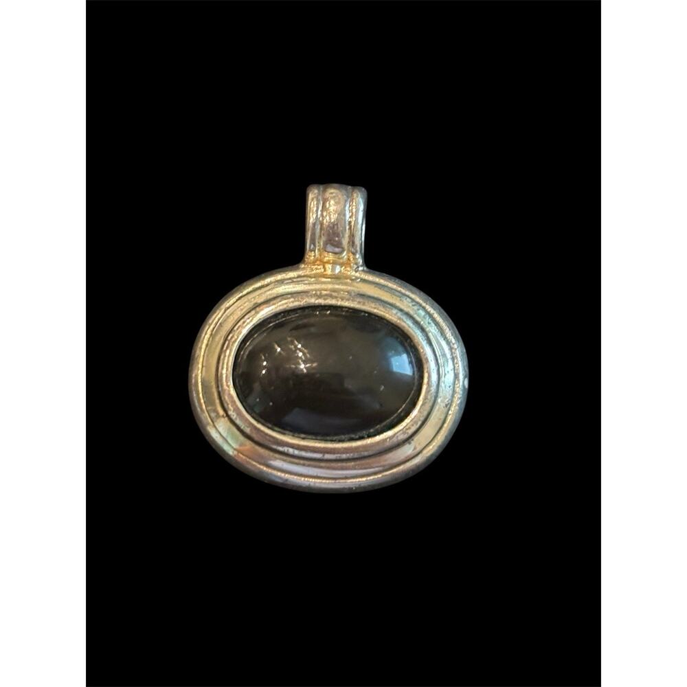 Sterling Silver Black Onyx Modernist Minimalist Oval Pendant 925